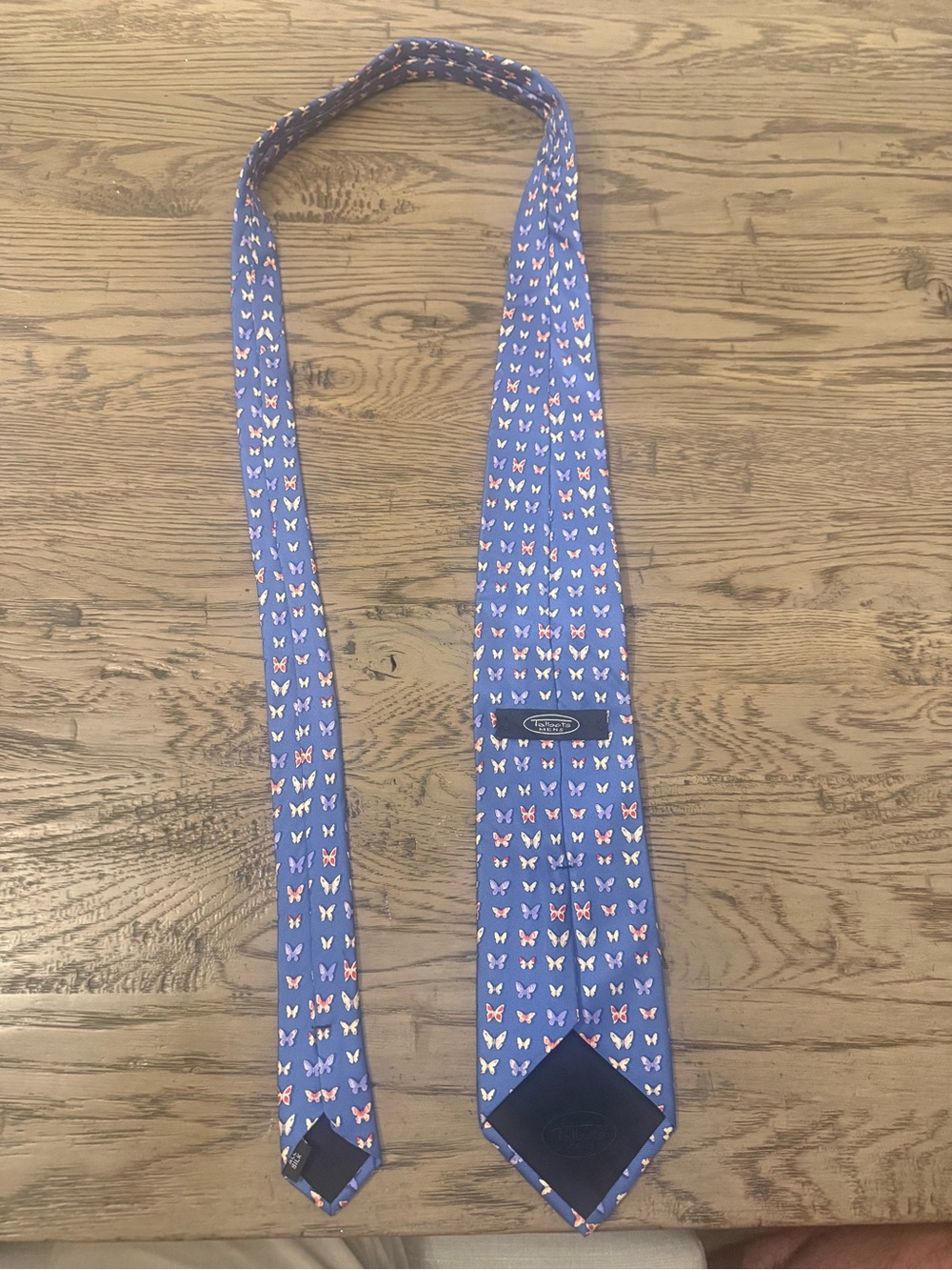 Robert Talbott Purple-Blue Tie with Red and White Butterfly Motif - Picture 3 of 5
